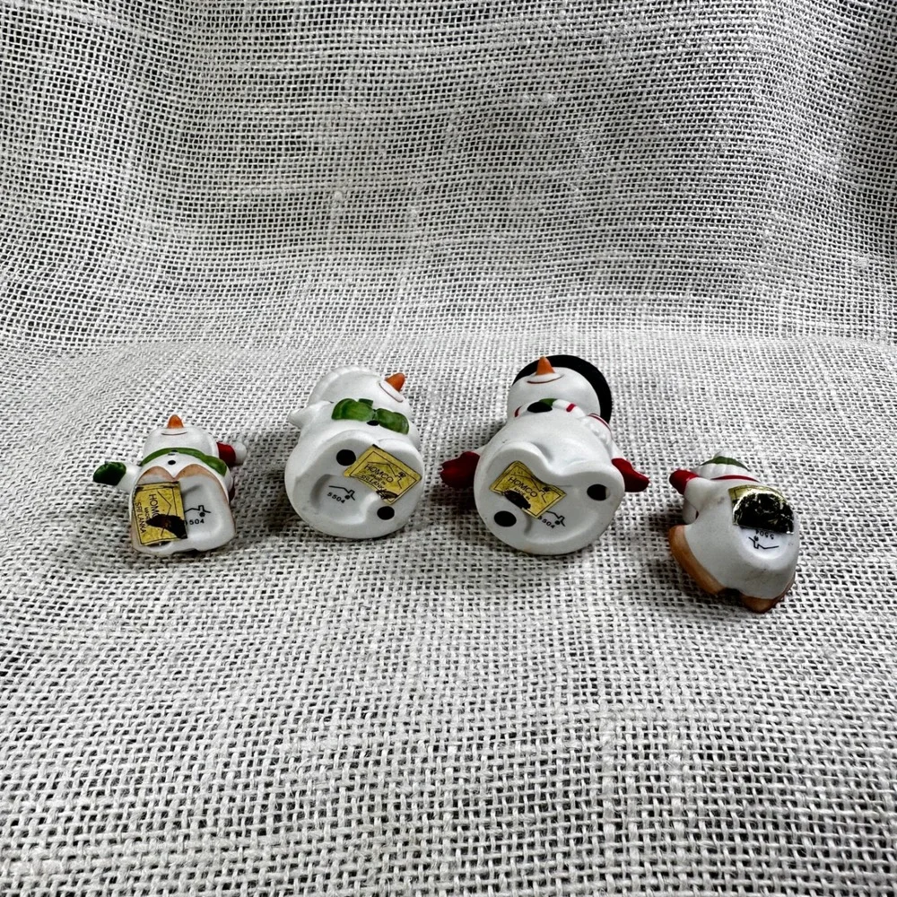Homco Vintage Porcelain Snowman READ Figurine Set of 4 Christmas Decor 5504